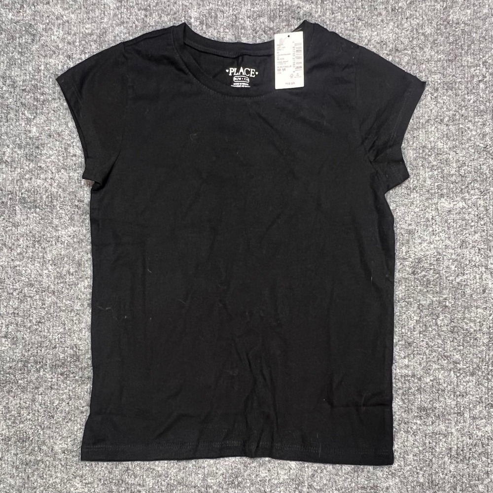 The Childrens Place T-Shirt Kids Size 7/8 Black Short Sleeve Cotton Crew Neck